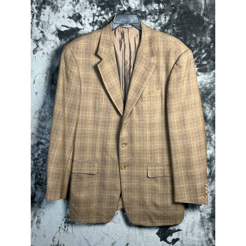 Pal Zileri  Men's 44R Wool Cashmere Blazer Brown Windowpane‎ Made In Italy